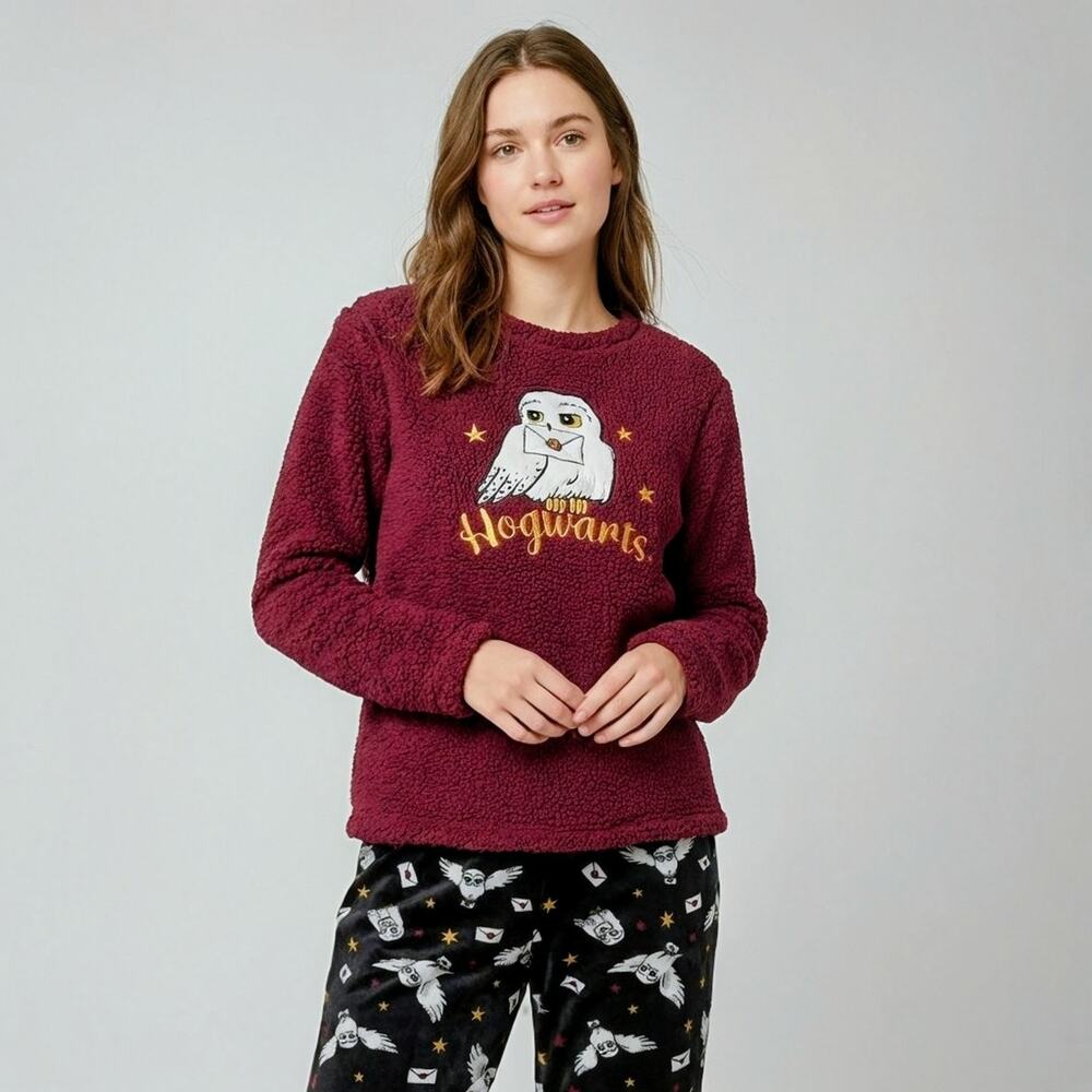 Harry Potter Hedwig Hogwarts Sherpa Fleece Pajama Set Womens Size S Small 4-6
